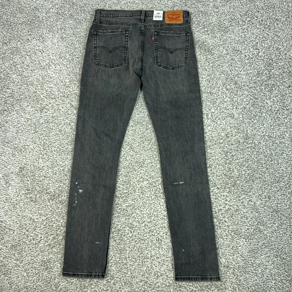 Levis 510 Jeans Mens 32x34 Gray Skinny Stretch Denim Distressed Charcoal Paint